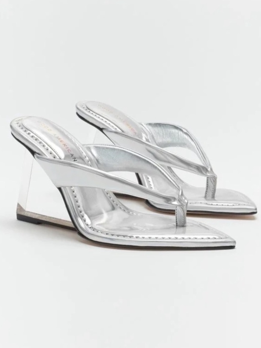 NWB Good American Cinder-F*cking-Rella Silver Wedge Thong Sandal 9.5